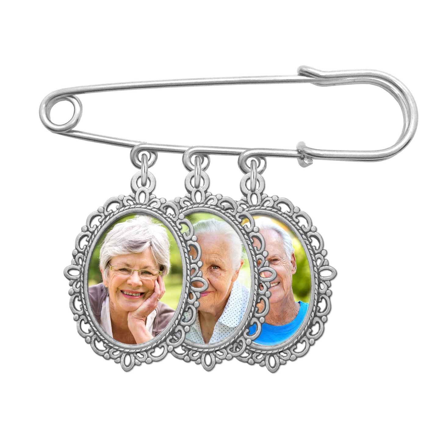 Wedding Boutonniere Photo Charm Pin Holds 3 Pictures Bouquet Lapel Mother of The Bride Groom