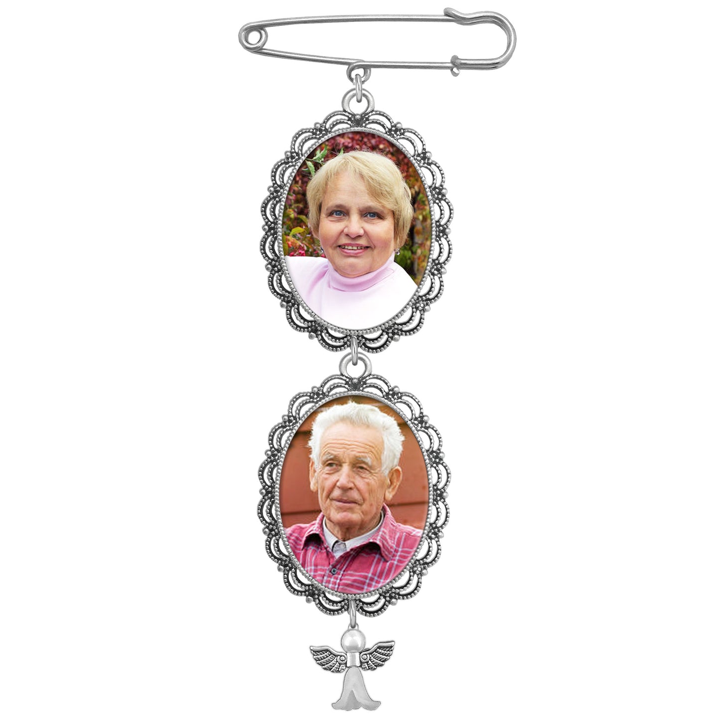 Personalized Double Frame Cascading Wedding Angel Picture Charm For Brides Flowers