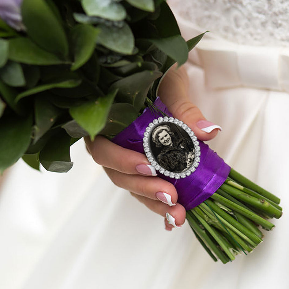Photo Pin for Brooch Bouquet Weddings Bride's Flowers Memorial Picture Charm Oval Pin Lapel