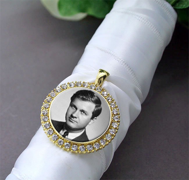 Rhinestone Circle Wedding Bouquet Picture Charm Gold