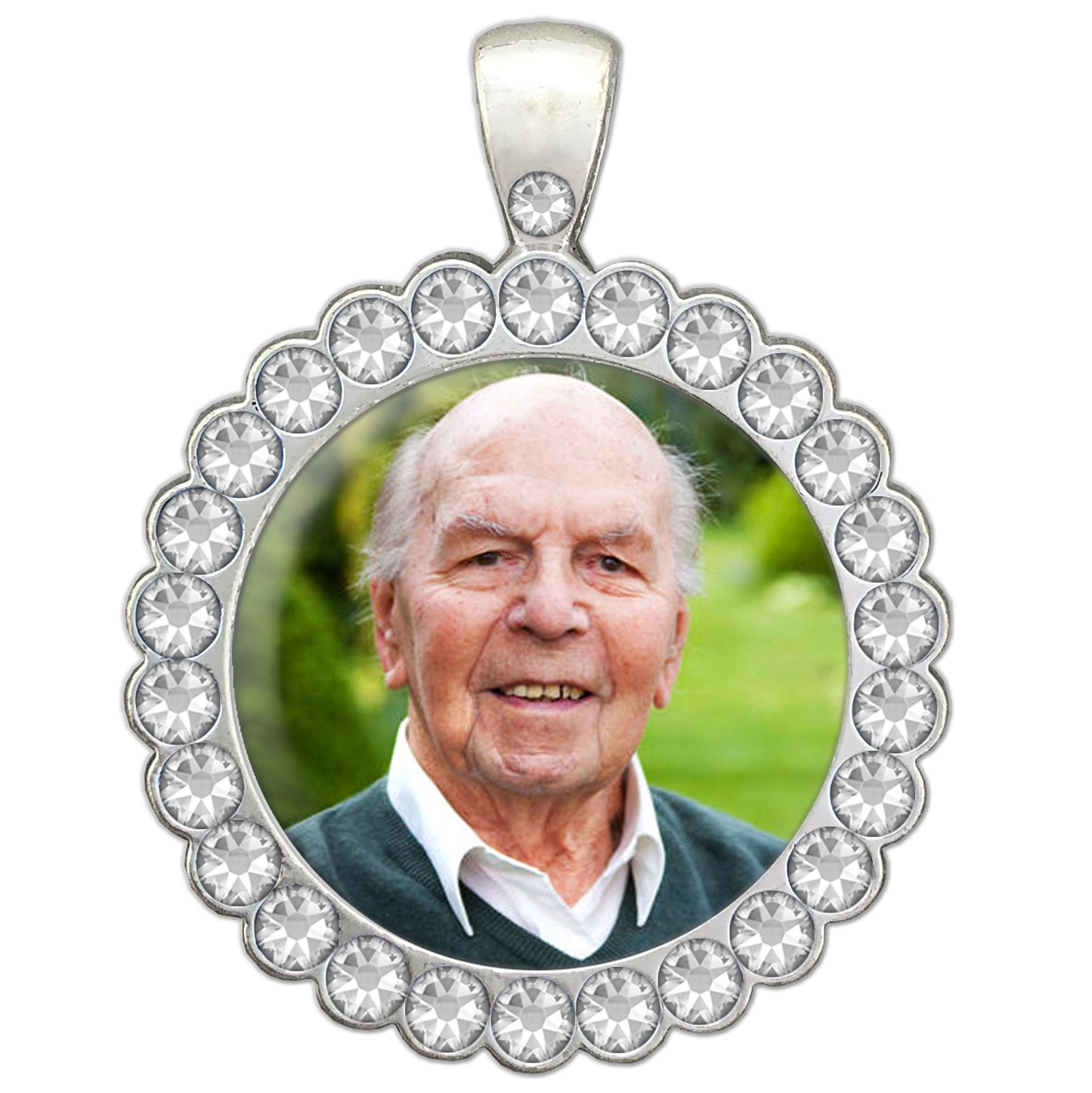 Rhinestone Wedding Bouquet Picture Charm Silver Circle