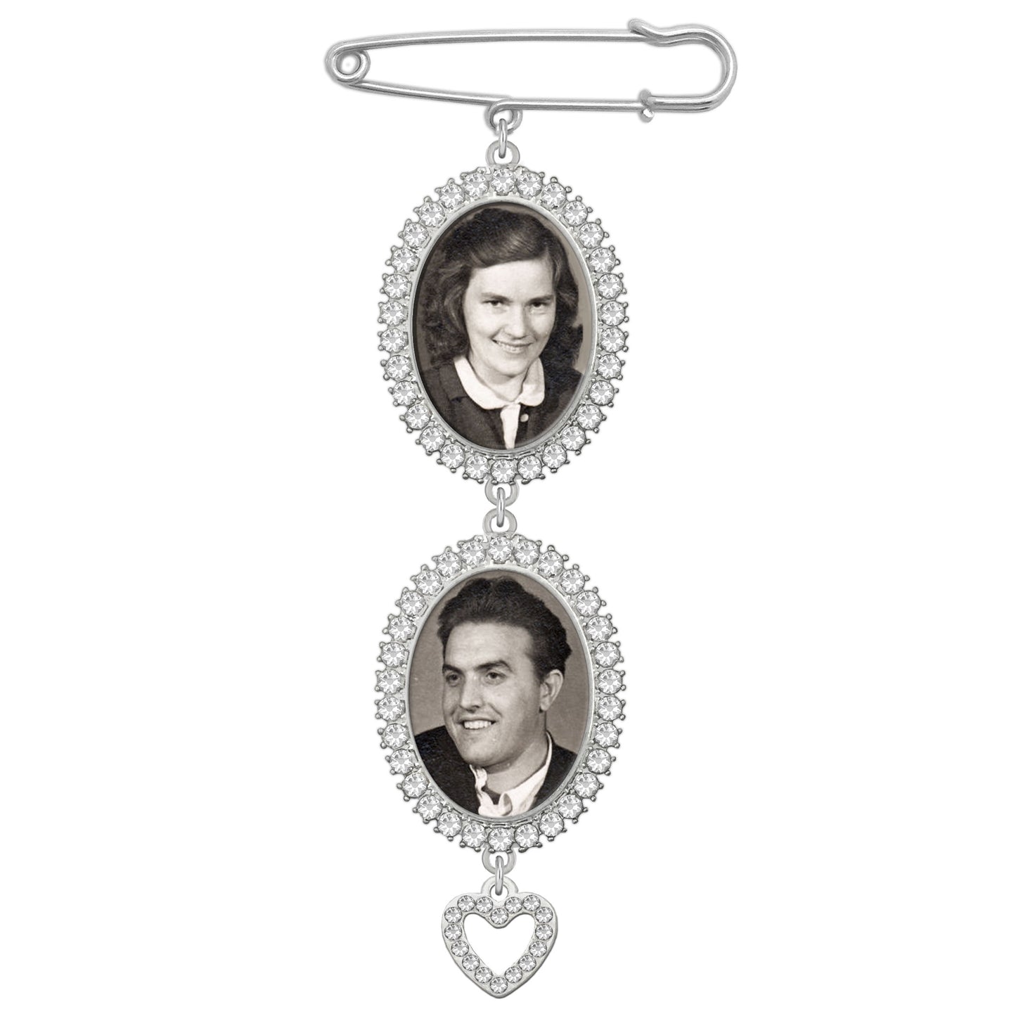 Wedding Bouquet Photo Charm Rhinestone Heart Pin Brooch Boutonniere Double Frame for Wedding Shower Bride