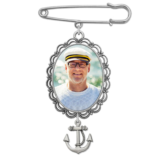Wedding Boutonniere Nautical Boat Beach Sailing Bouquet Charm Pin Oval Photo Charm Mother of The Bride Gift for Groom