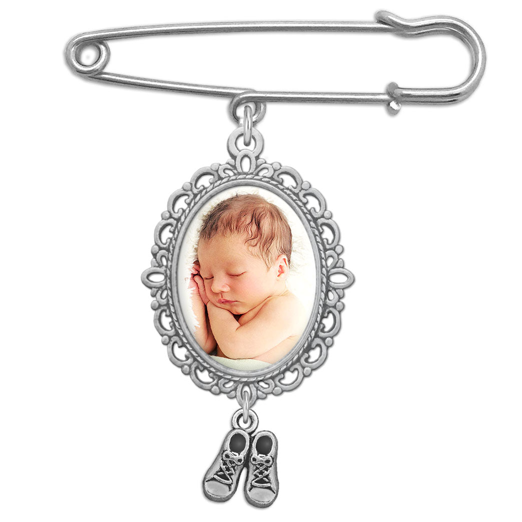 Baby Infant Loss Memorial Wedding Bouquet Photo Charm Brooch Pin Remembrance Jewelry Sympathy Keepsake Miscarriage Stillborn Gift