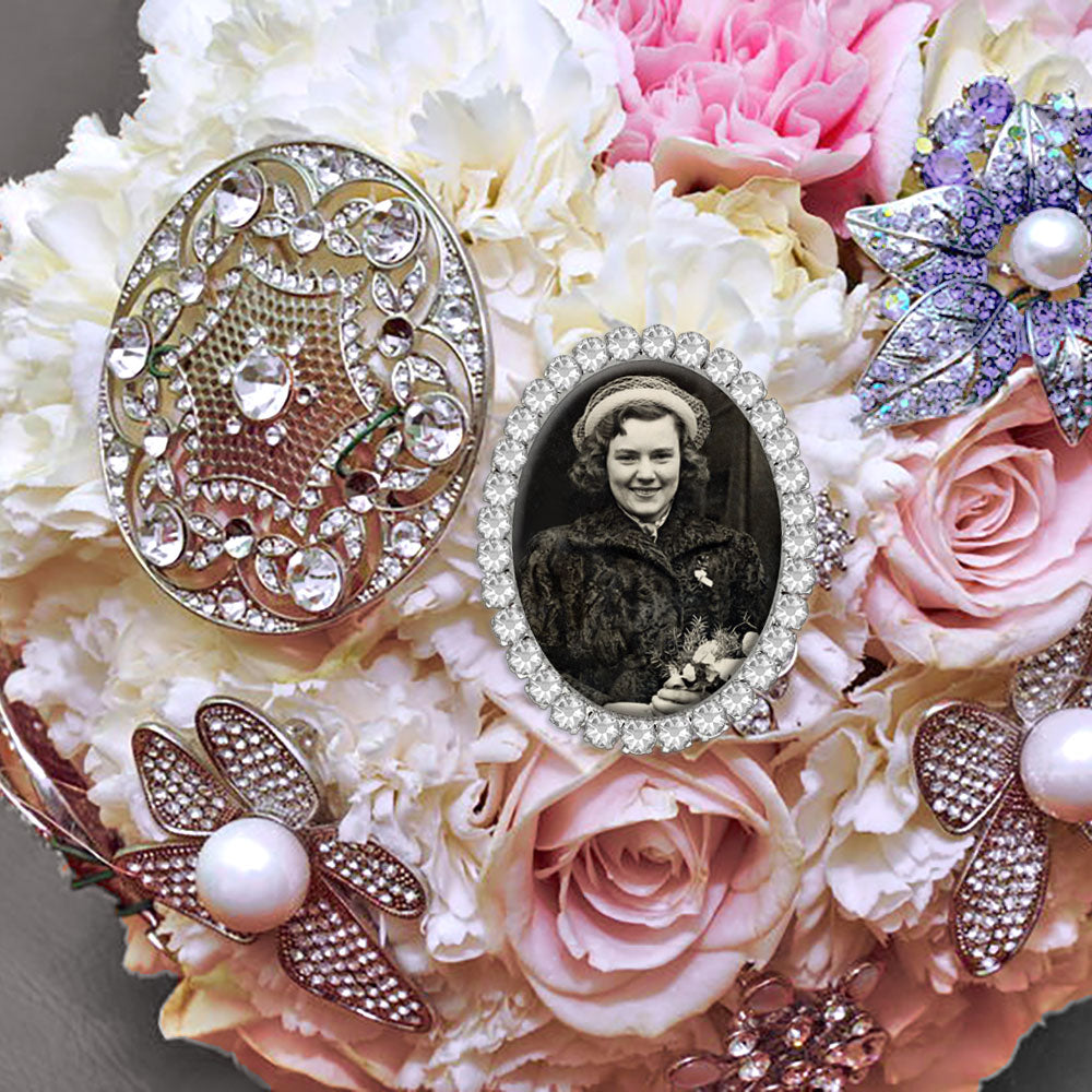 Photo Pin for Brooch Bouquet Weddings Bride's Flowers Memorial Picture Charm Oval Pin Lapel