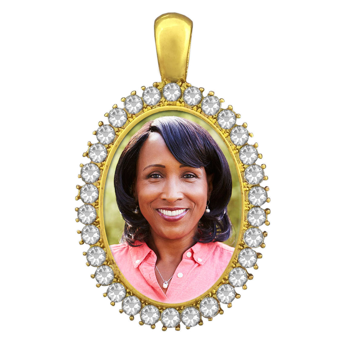 Rhinestone Oval Wedding Bouquet Picture Charm Gold