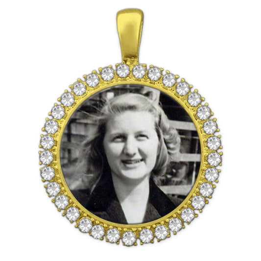 Rhinestone Circle Wedding Bouquet Picture Charm Gold