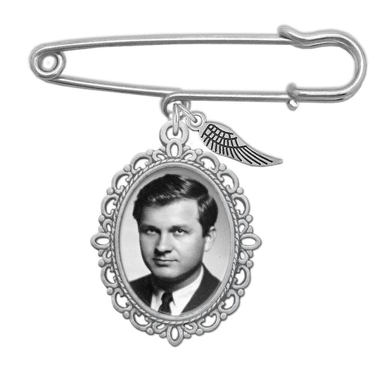Wedding Boutonniere Oval Bouquet Charm Pin Angel Wing Photo Charm Mother of The Bride Groom