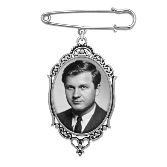 Wedding Boutonniere Bouquet Charm Pin Oval Photo Charm Mother of The Bride Gift for Groom