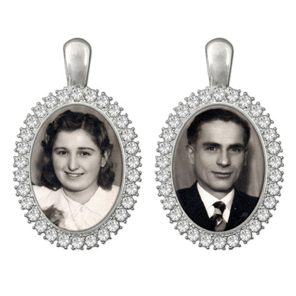 Bridal Wedding Bouquet Photo Charms 2 Pack Silver Ovals Rhinestone Photo Charms
