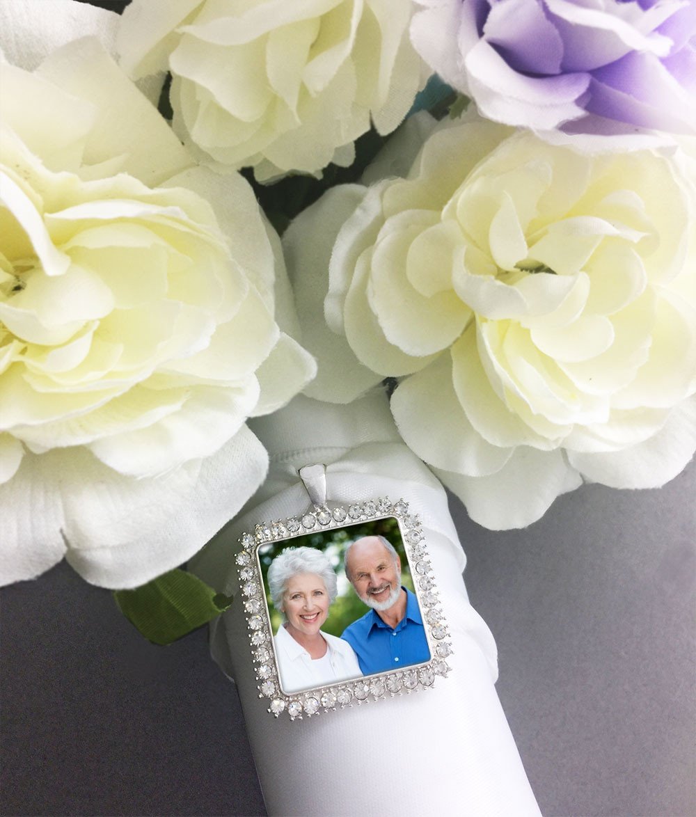 Rhinestone Square Wedding Bouquet Photo Charm