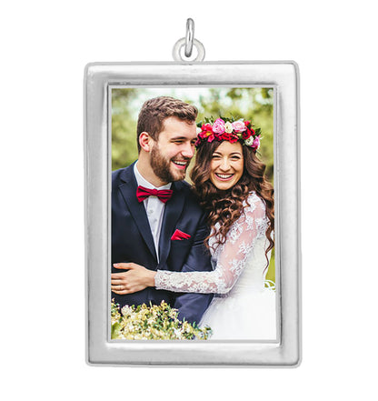 Wedding Bouquet Photo Charm Silver Plated Rectangle Double Sided